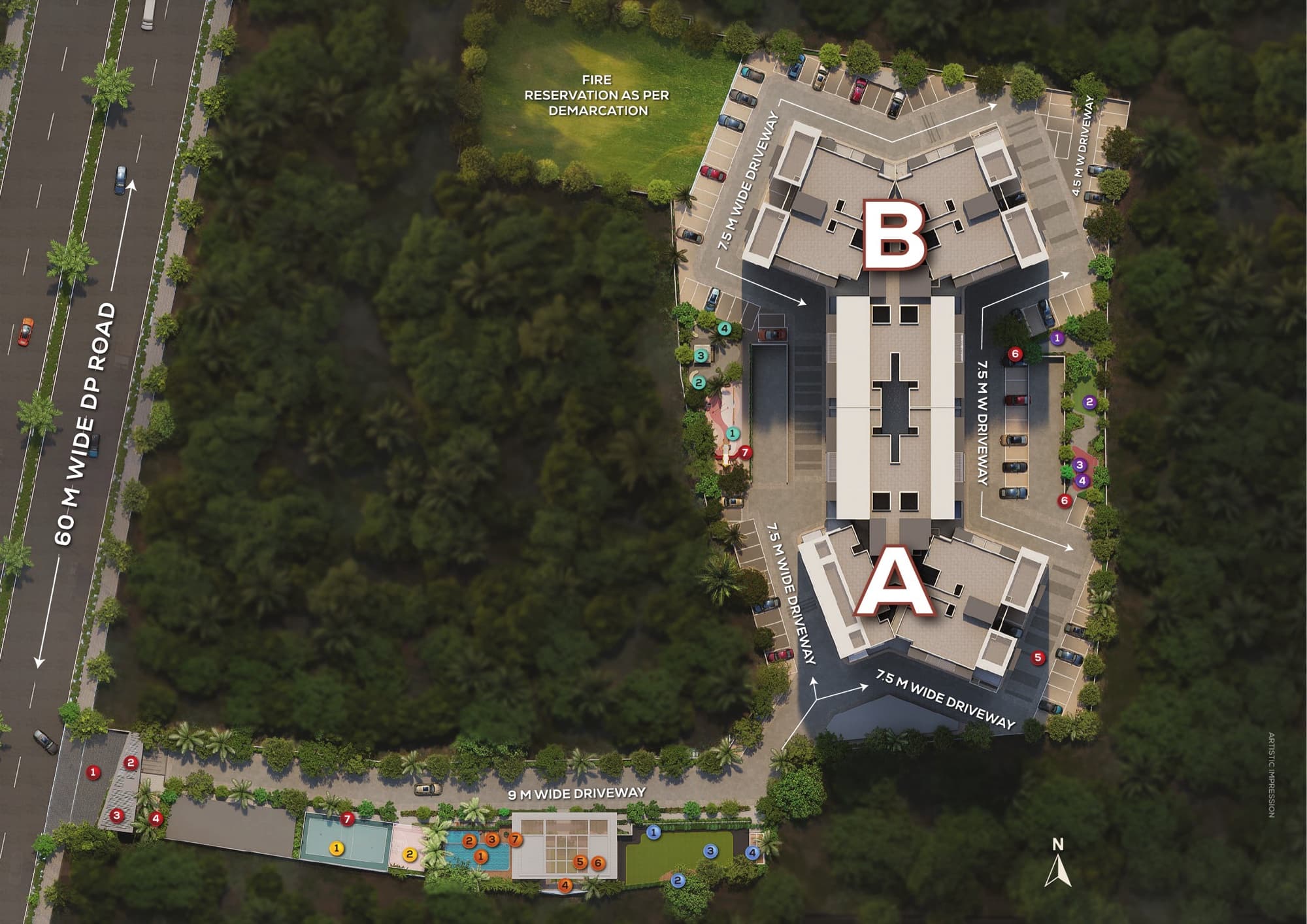 Mangalam Momento master plan showing Wing A, Wing B and amenity layout, artistic impression